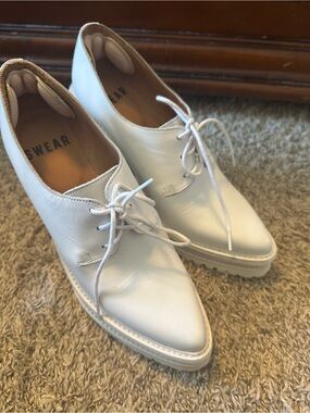 Anita White Leather Wedge Lace-Up Oxfords
